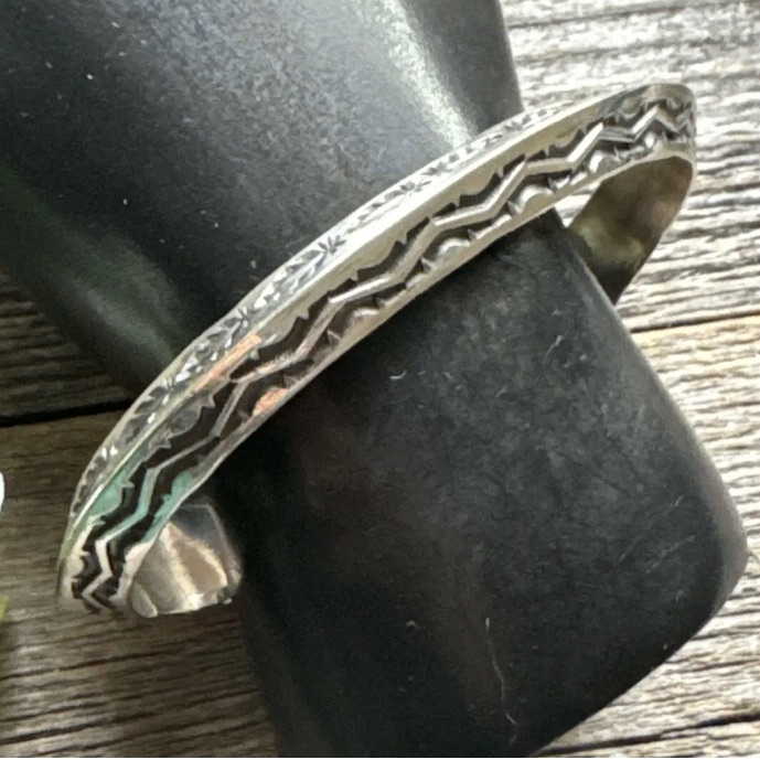 7 Inch Sunshine Reeves 925 Sterling Silver Stacker Stamped Cuff Bracelet. Navajo
